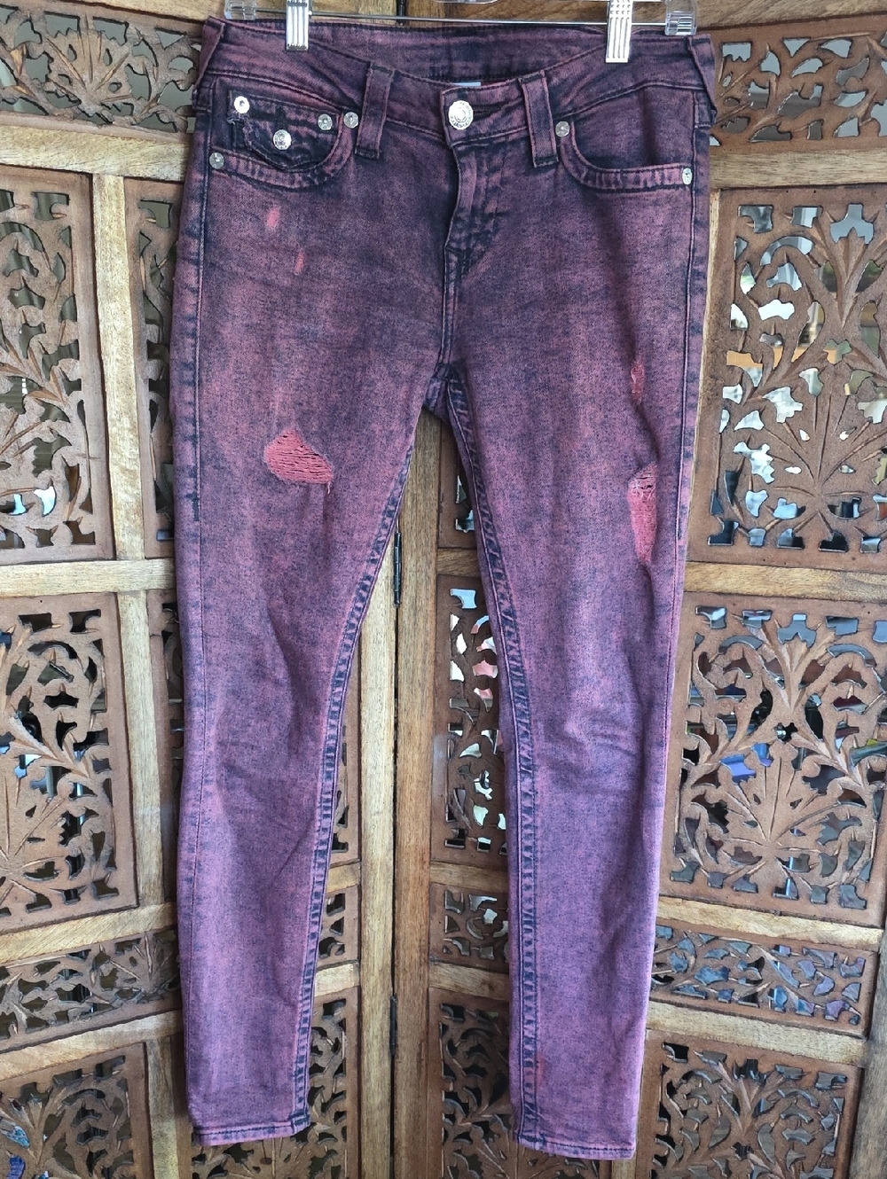 Women's Distressed Maroon Skinny Jeans